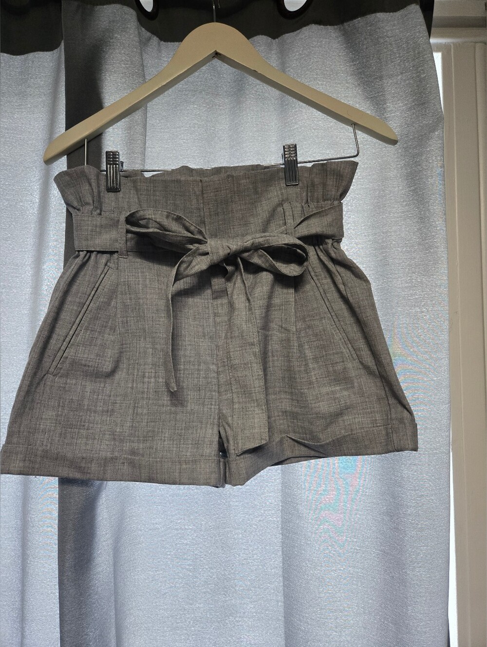 Streetwear Society Women's Paper Bag Style High Rise Gray Shorts